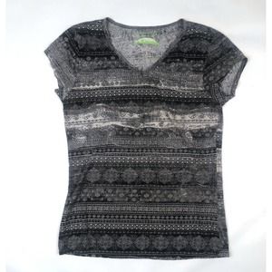 Earth Yoga Women's Gray Organic T-Shirt Top Size Large Short Sleeve V-Neck